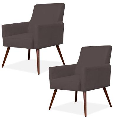 Kit 02 Poltronas Maria W01 Pés Palito Suede Marrom