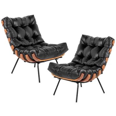 Kit 02 Poltronas Costela L04 Couro Preto