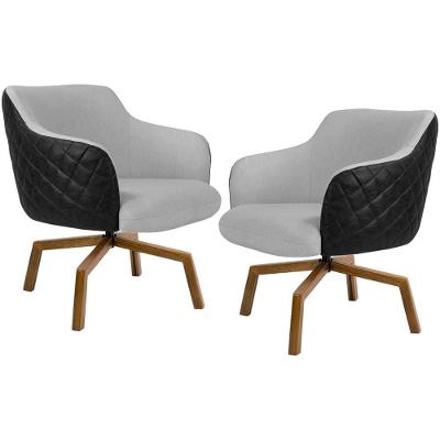 Kit 02 Poltronas Giratória Base Linho Cinza Corano Preto