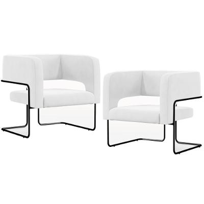 Kit 02 Poltronas Base De Aço Preto Corano Branco C-12