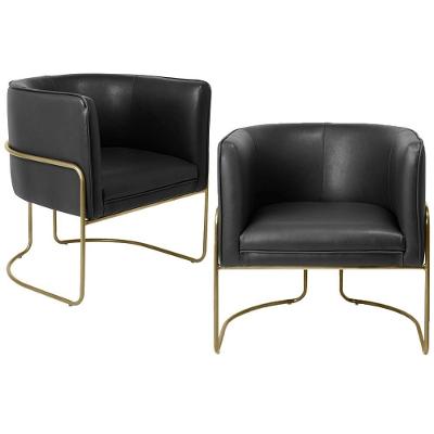 Kit 02 Poltronas Base De Aço Bronze Corano Preto Fosco B-97