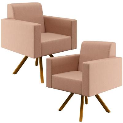 Kit 02 Poltronas Base Giratória De Madeira Helô L02 Rosê