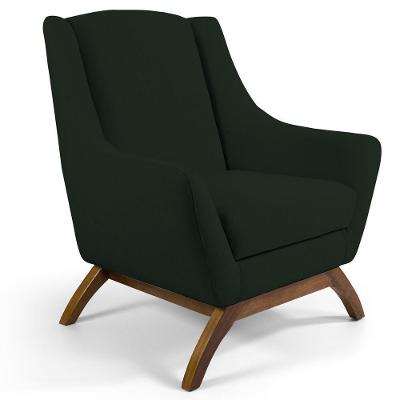 Poltrona Fixa Base De Madeira Veludo Verde C-303