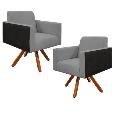 Kit 02 Poltronas Helô L02 Cinza Escuro Preto