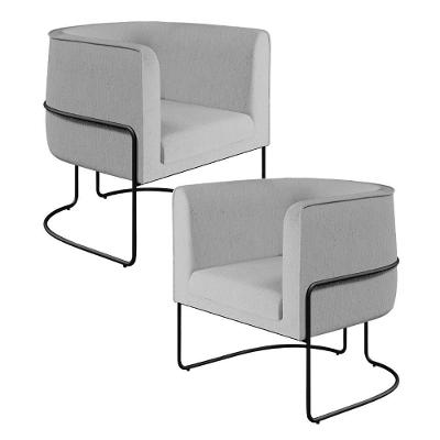 Kit 02 Poltronas Preto Betina D02 Cinza D-315