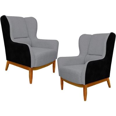 Kit 02 Poltronas Milena D02 Cinza C-416 Preto