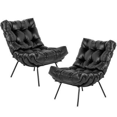 Kit 02 Poltronas Sala De Estar Costela Preto L04 Couro Preto