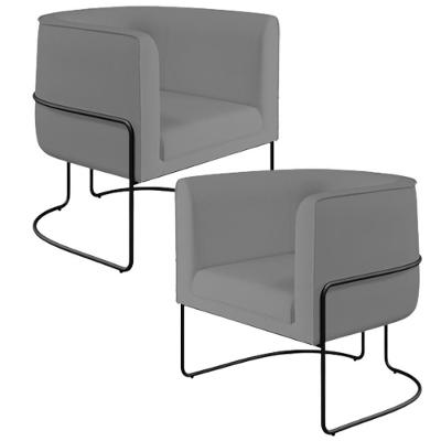 Kit 02 Poltronas Preto Betina D02 Veludo Cinza C-317