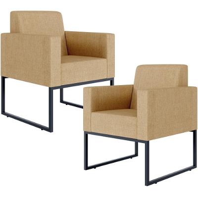 Kit 02 Poltronas Helô L02 Linho Bege Escuro