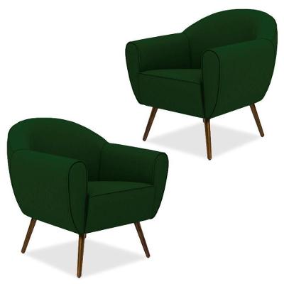 Kit 02 Poltronas Com Nina D02 Veludo Verde Liso C-303