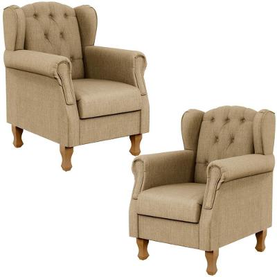 Kit 02 Poltronas Decorativa Yara P02 Linho Bege Escuro