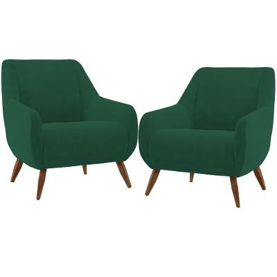 Kit 02 Poltronas Paloma D02 Veludo Verde C-303
