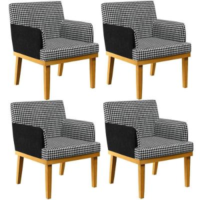 Kit 04 Poltronas Base Mel Suede Pied Poule Couríssimo Preto