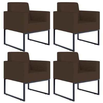 Kit 04 Poltronas Base Fixa De Metal Suede Marrom