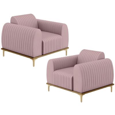 Kit 02 Poltronas E Pés D'Ouro Molino D02 Veludo Rosê C-305