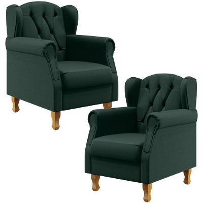 Kit 02 Poltronas Yara P02 Linho Verde Musgo