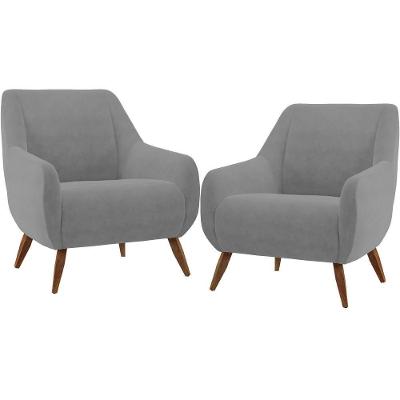 Kit 02 Poltronas Paloma D02 Veludo Cinza C-317