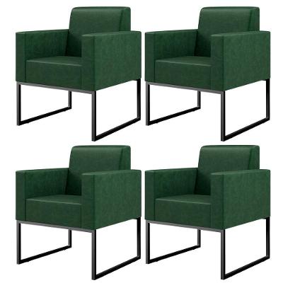 Kit 04 Poltronas Sala Base Fixa Metal Facto Verde Musgo