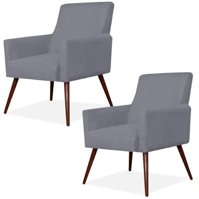 Kit 02 Poltronas Maria W01 Pés Palito Suede Cinza