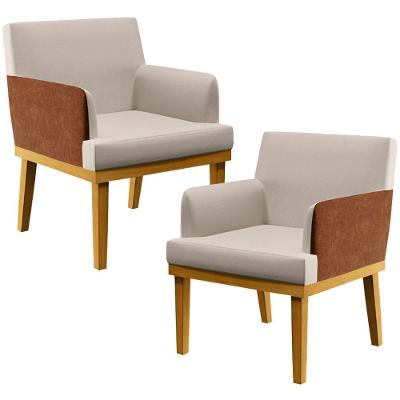 Kit 02 Poltronas Beatriz W01 Linho Cru Camel