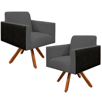 Kit 02 Poltronas Helô L02 Chumbo Preto