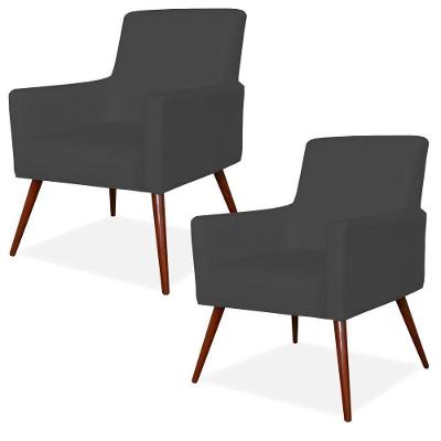 Kit 02 Poltronas Maria W01 Pés Palito Corino Preto