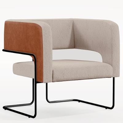Poltrona Base Aço Preto Couríssimo Camel B-14 Linho Bege
