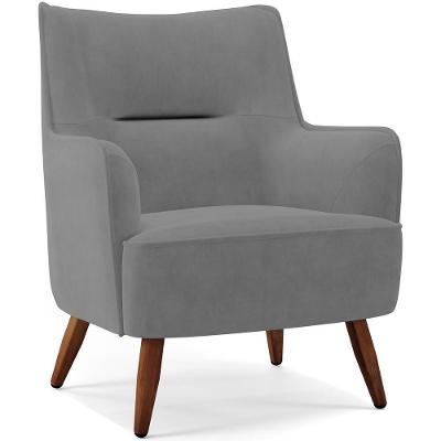 Poltrona Fixa Pés De Madeira Isabella D02 Veludo Cinza C-317