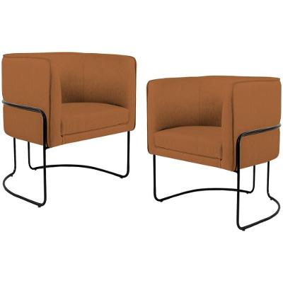 Kit 02 Poltronas Preto Betina D02 Veludo Telha C-262