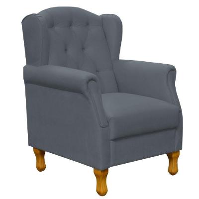 Poltrona Decorativa Para Sala De Estar Yara P02 Suede Cinza