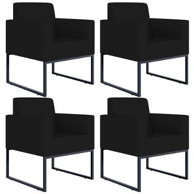 Kit 04 Poltronas Base Fixa De Metal Helô L02 Suede Preto