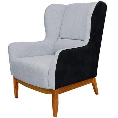 Poltrona Fixa D02 Linho Cinza D-315 Corano Preto