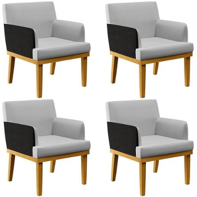 Kit 04 Poltronas Beatriz W01 Linho Cinza Preto