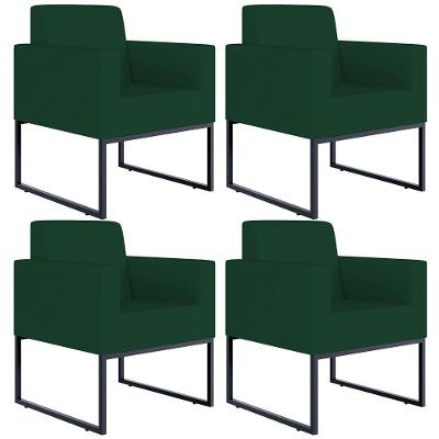 Kit 04 Poltronas Base Fixa Metal Helô L02 Suede Verde Musgo