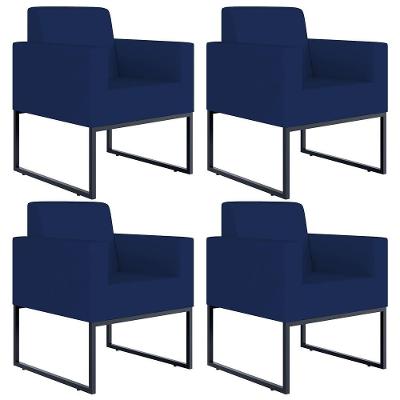 Kit 04 Poltronas Helô L02 Suede Azul Marinho