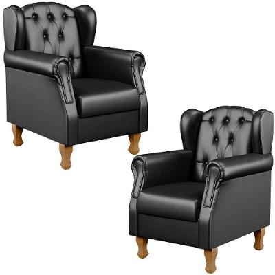 Kit 02 Poltronas Decorativa Yara P02 Preto Brilho