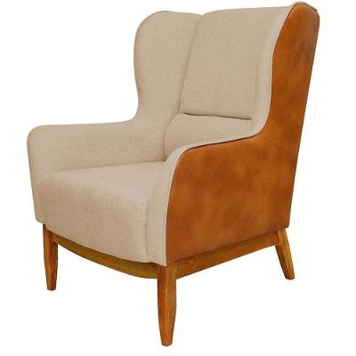 Poltrona Fixa D02 Linho Bege C-129 Corano Marrom