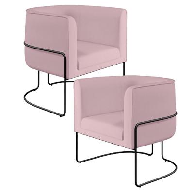 Kit 02 Poltronas Preto Betina D02 Veludo Rosê C-305