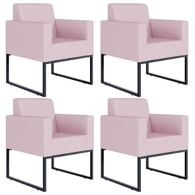 Kit 04 Poltronas Base Fixa De Metal Helô L02 Suede Rosê
