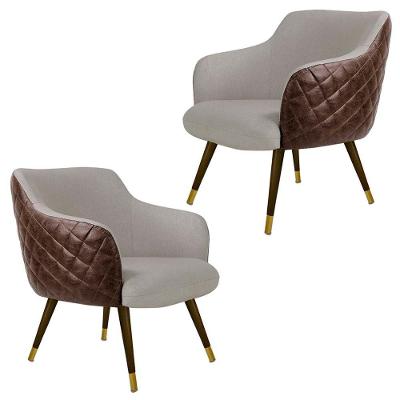 Kit 2 Poltronas Duo New Bronze Linho Bege Corano Marrom