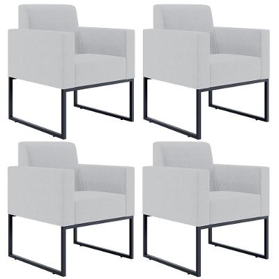 Kit 04 Poltronas Base Fixa De Metal Helô L02 Linho Cinza