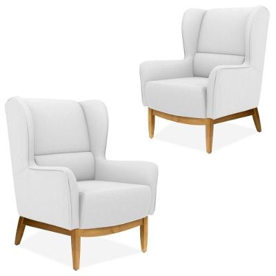 Kit 02 Poltronas Milena D02 Base De Madeira Branco C-12