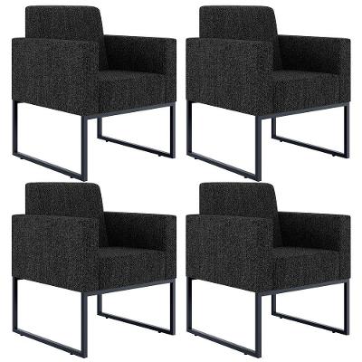 Kit 04 Poltronas Base Fixa Metal Helô L02 Linho Chumbo