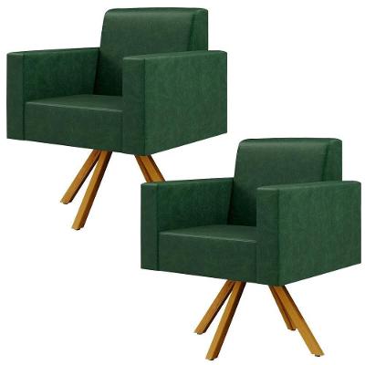 Kit 02 Poltronas Base Giratória De Madeira Facto Verde Musgo