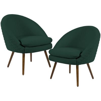 Kit 02 Poltronas Pés Palito Tressê Linho Verde Musgo C-117