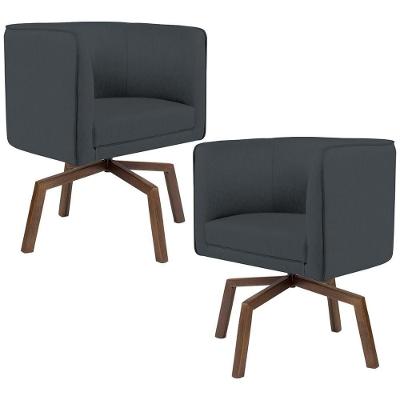Kit 02 Poltronas Giratória Base Ka Veludo Cinza C-317