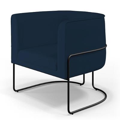 Poltrona Fixa Base De Aço Preto Veludo Azul Oxford C-304