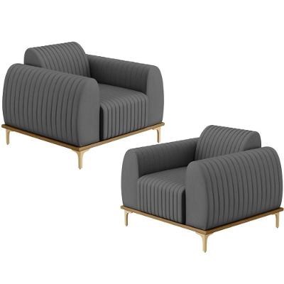 Kit 02 Poltronas E Pés D'Ouro Molino D02 Veludo Cinza C-317