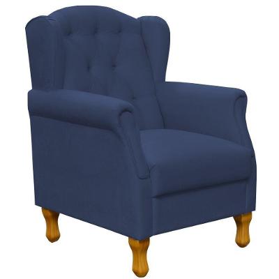 Poltrona Para Sala De Estar Yara P02 Suede Azul Marinho