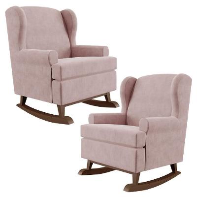 Kit 02 Poltronas Malu Base De Madeira P02 Suede Rosê